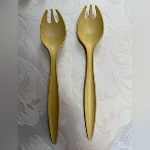 Vintage Tupperware Avocado Green Salad Servers Fork Spoon 12” Set MCM